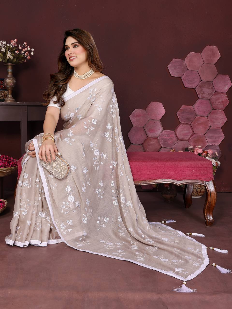 Embroidered Bollywood Chiffon Saree
