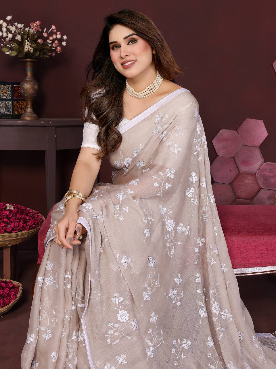Embroidered Bollywood Chiffon Saree