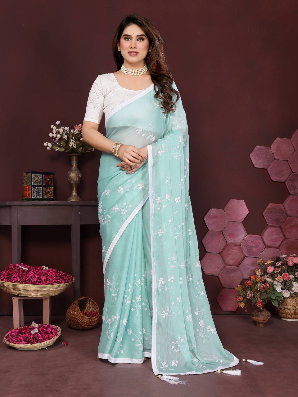 Embroidered Bollywood Chiffon Saree