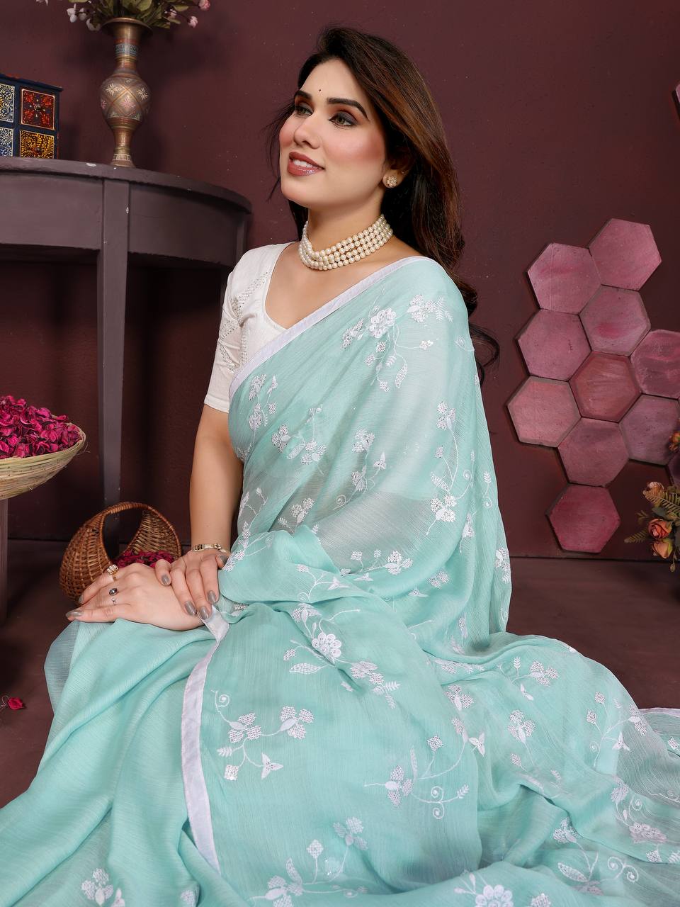 Embroidered Bollywood Chiffon Saree