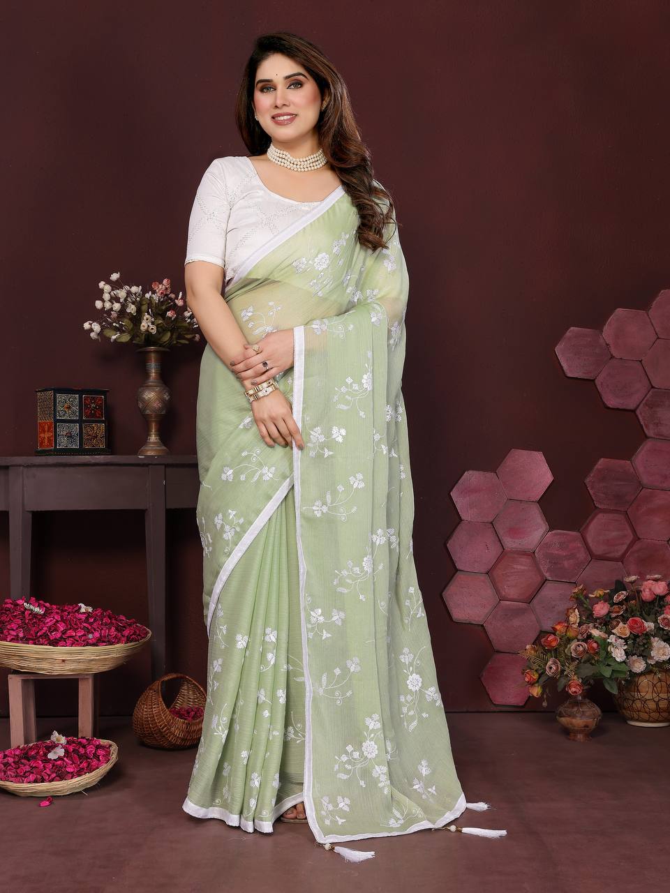 Embroidered Bollywood Chiffon Saree