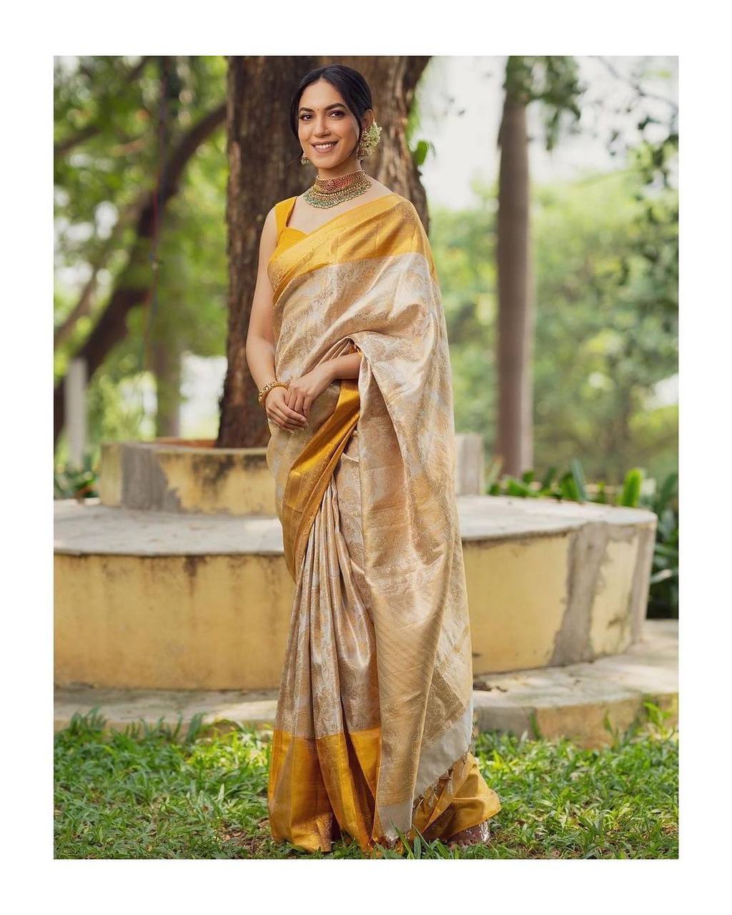 Designer Yellow Jacquard Saree