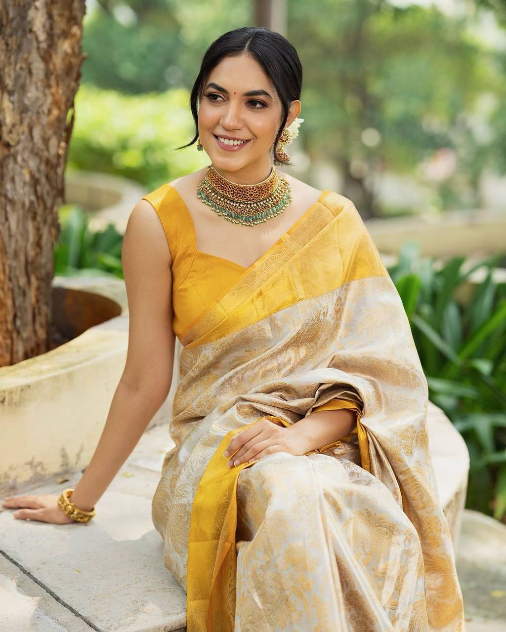 Designer Yellow Jacquard Saree
