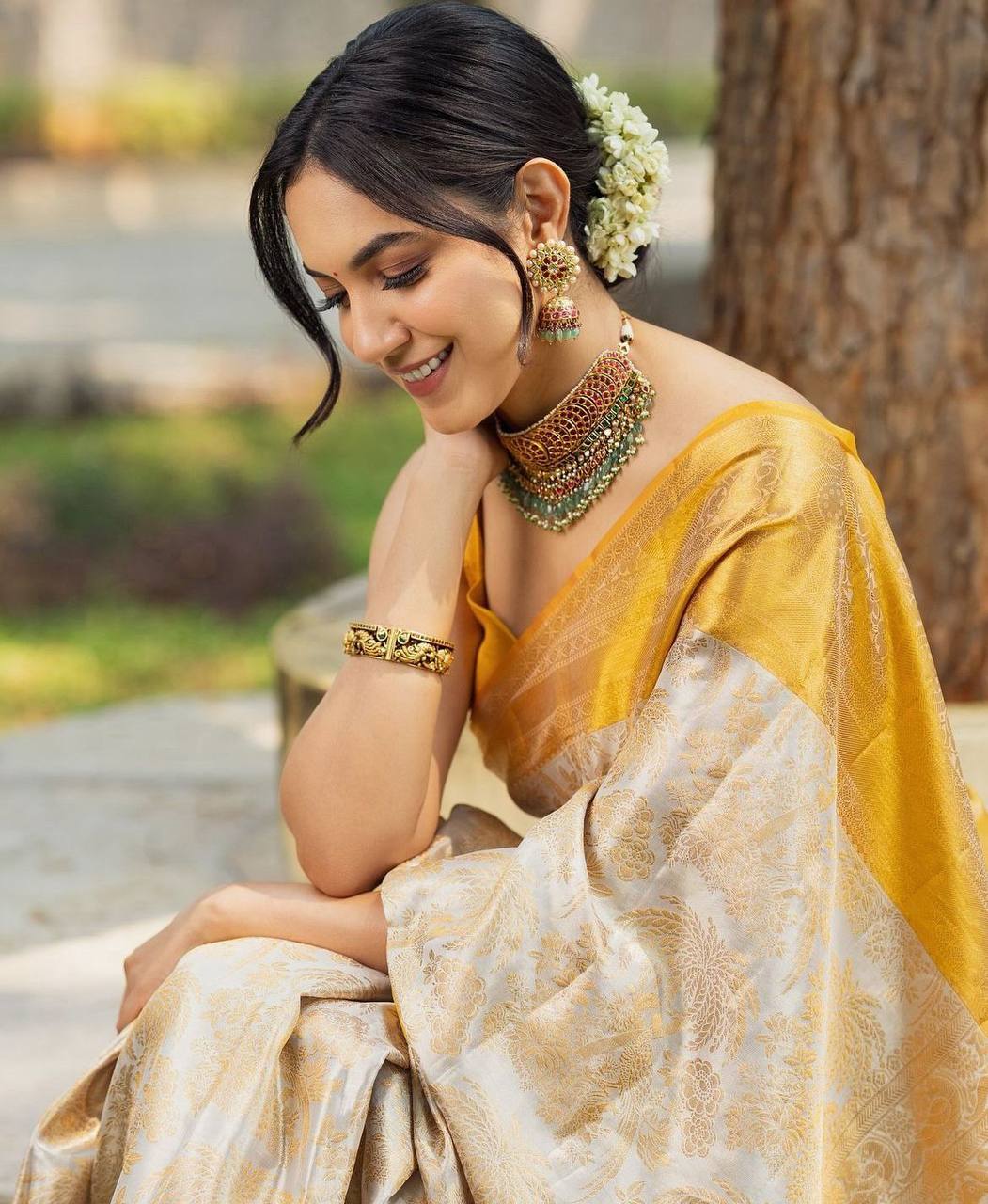 Designer Yellow Jacquard Saree