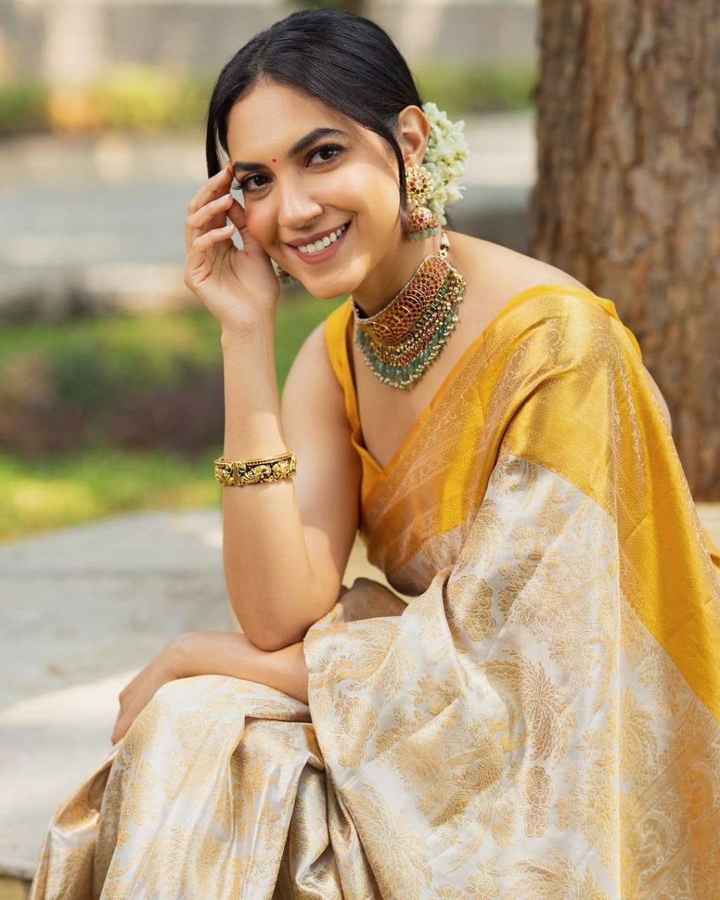 Designer Yellow Jacquard Saree