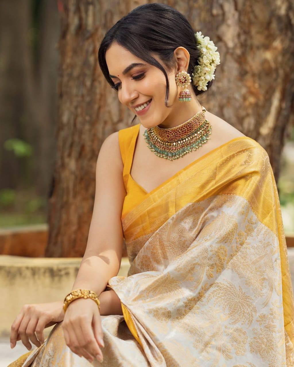 Designer Yellow Jacquard Saree