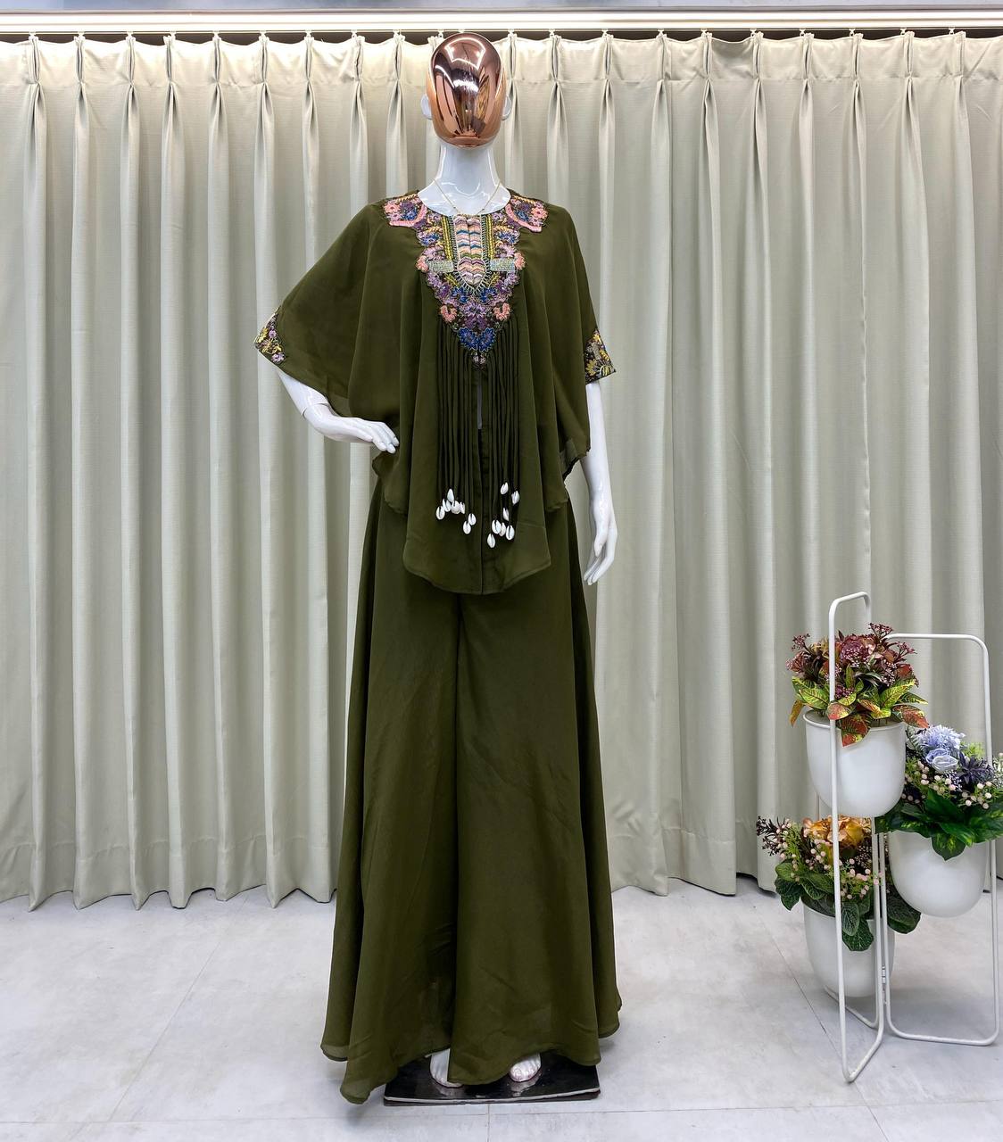 Teal Chinon Sequence Salwar Suit