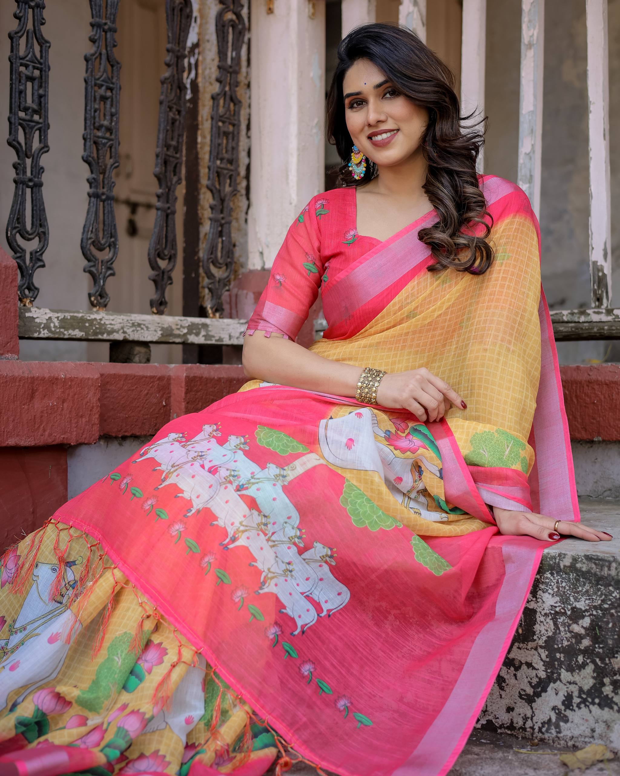 Pure Linen Digital Printed Saree