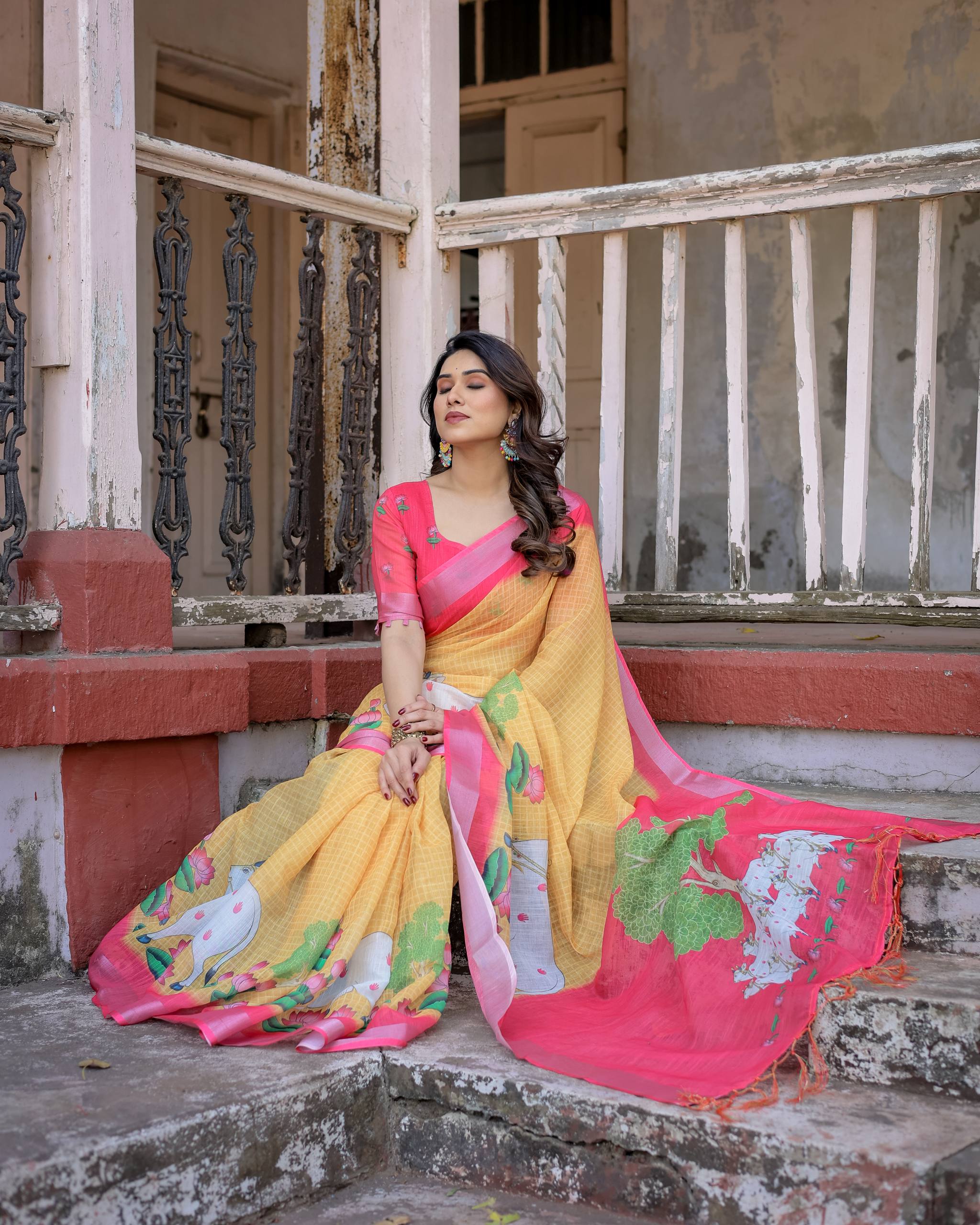 Pure Linen Digital Printed Saree