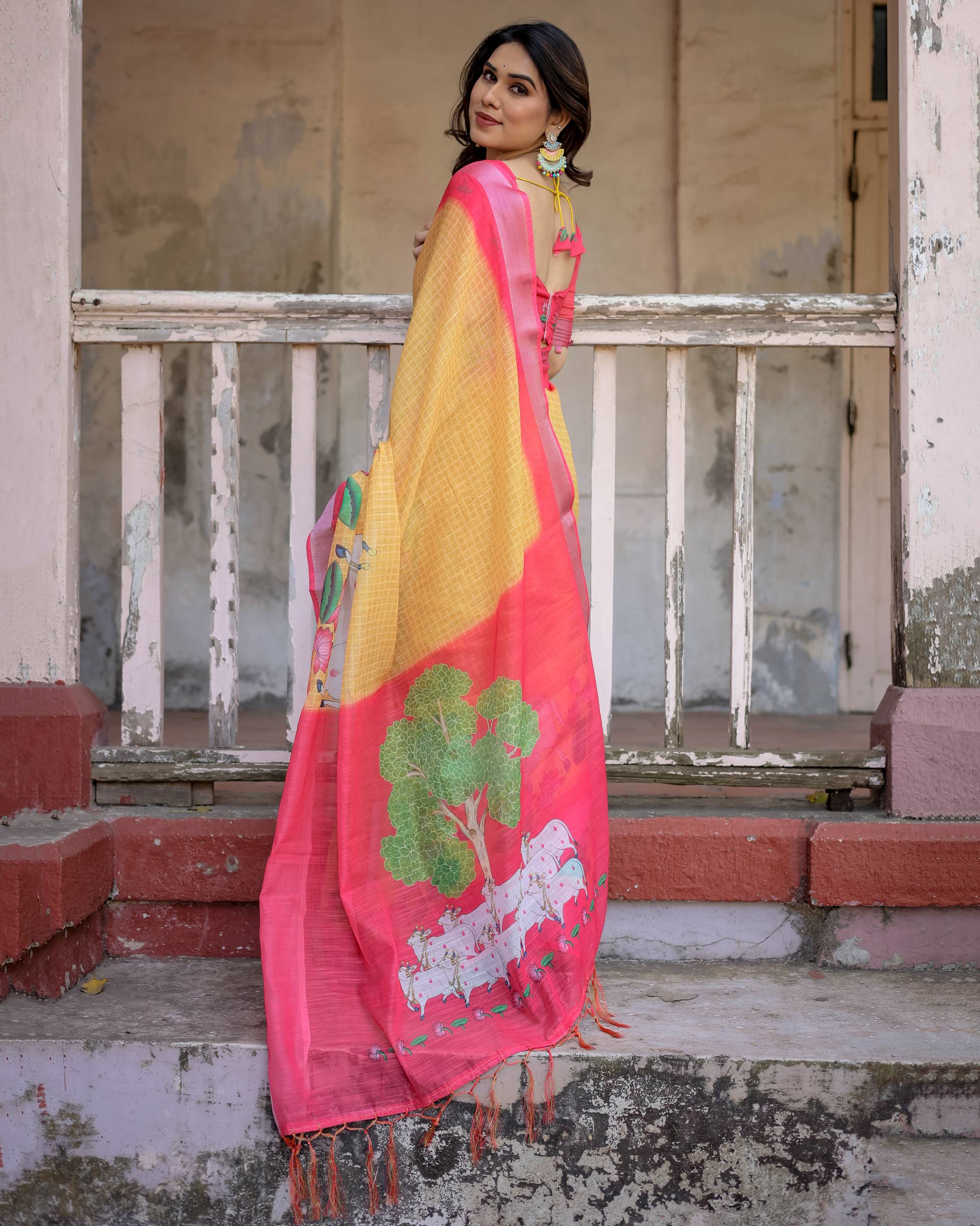 Pure Linen Digital Printed Saree