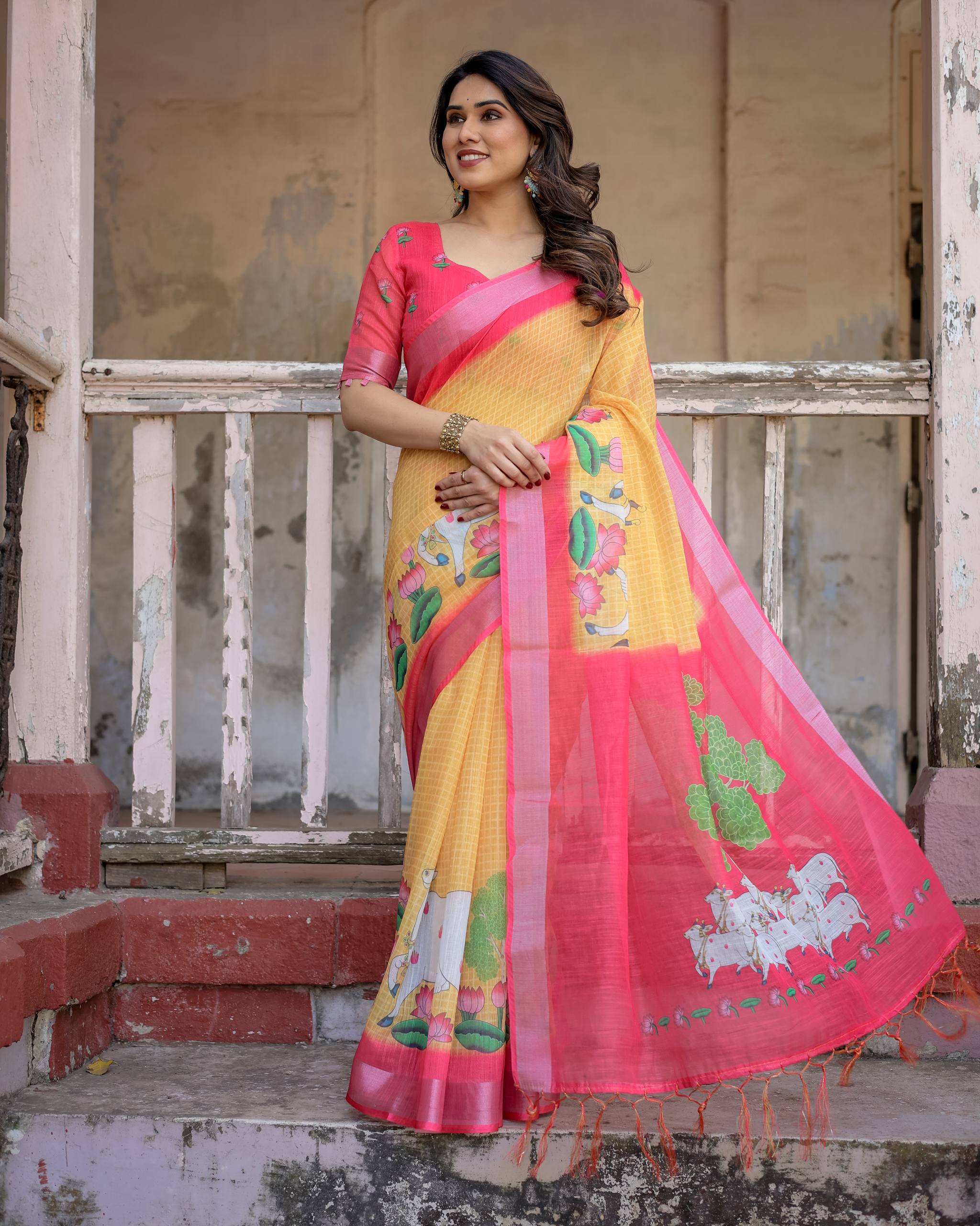 Pure Linen Digital Printed Saree