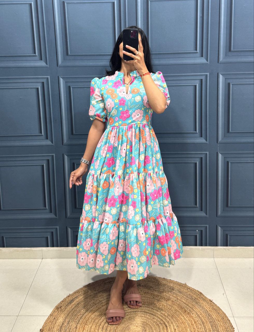 Stylish Anime Flower Print Work Pattern Kurti