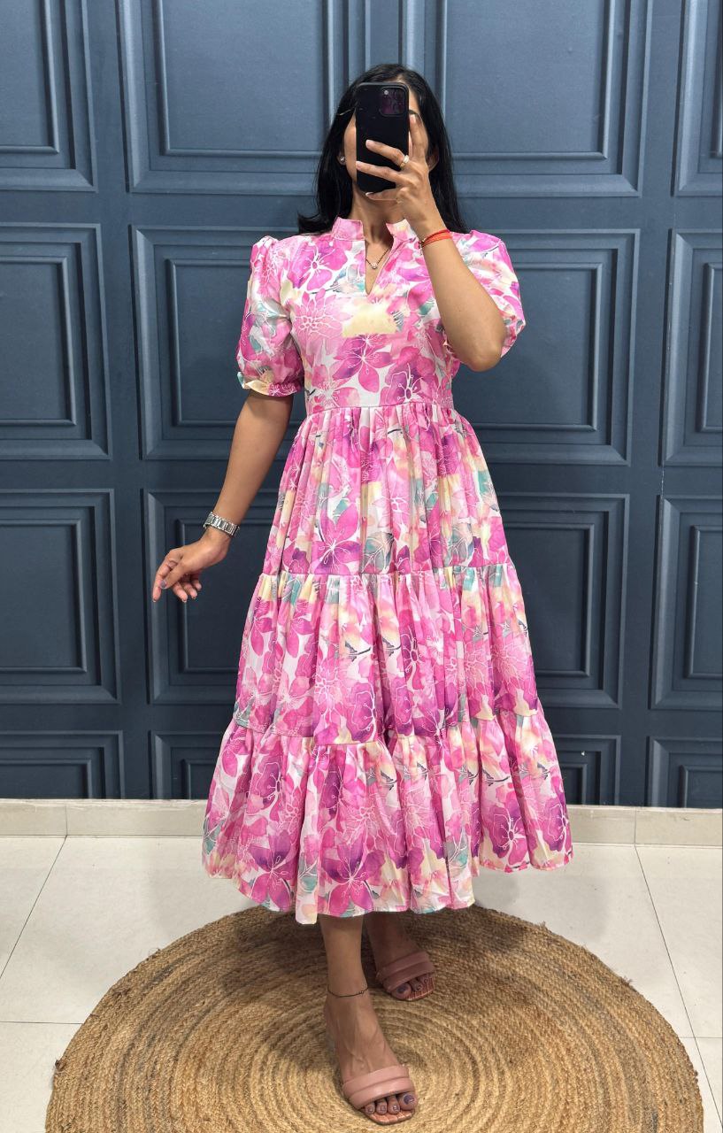 Stylish Anime Flower Print Work Pattern Kurti