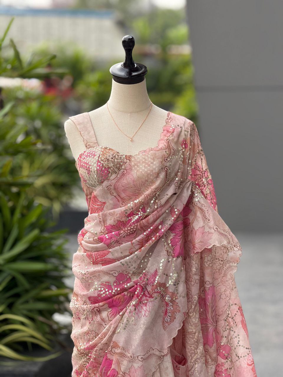 Pure Jimmy Organza digital printed saree with Sequins work