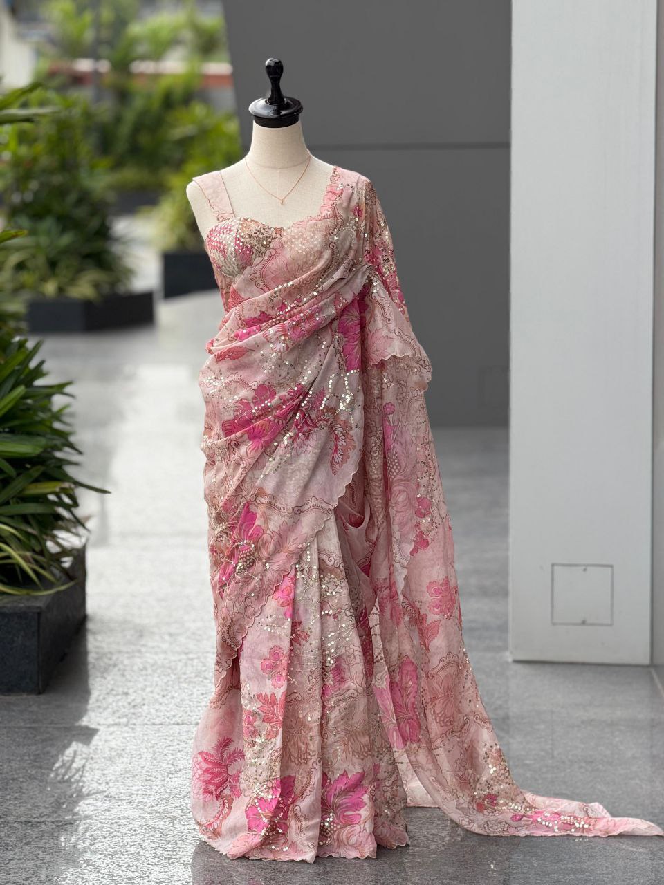 Pure Jimmy Organza digital printed saree with Sequins work