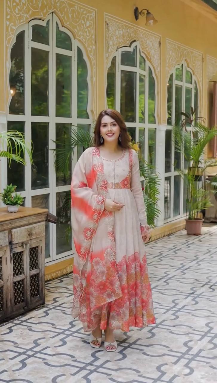 Women's Pure Anarkali Chiffon Kurta Pant and Dupatta Set