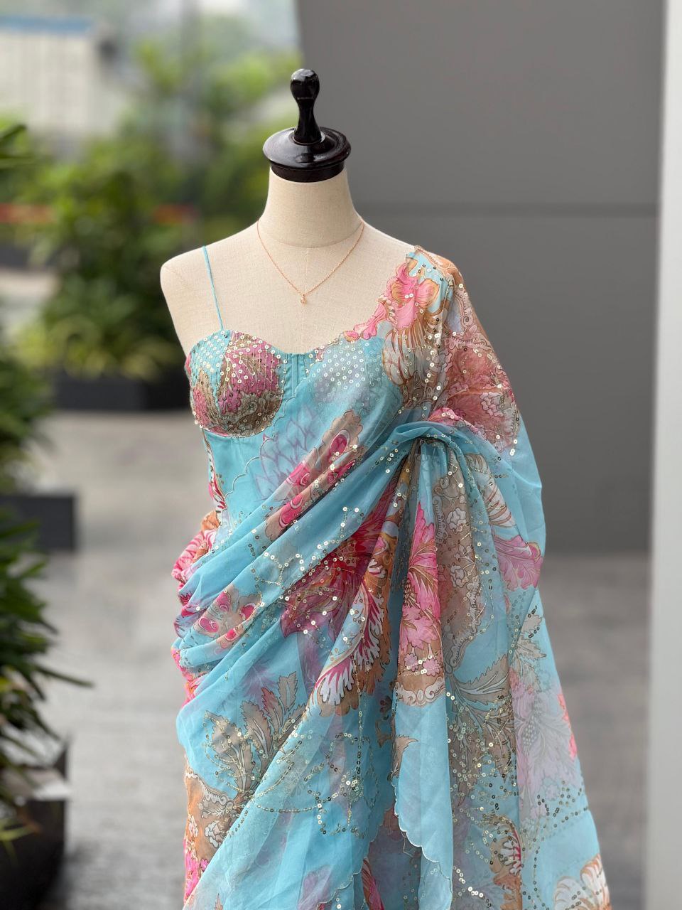 Digital Printed Tebby Silk Saree with Embroidery