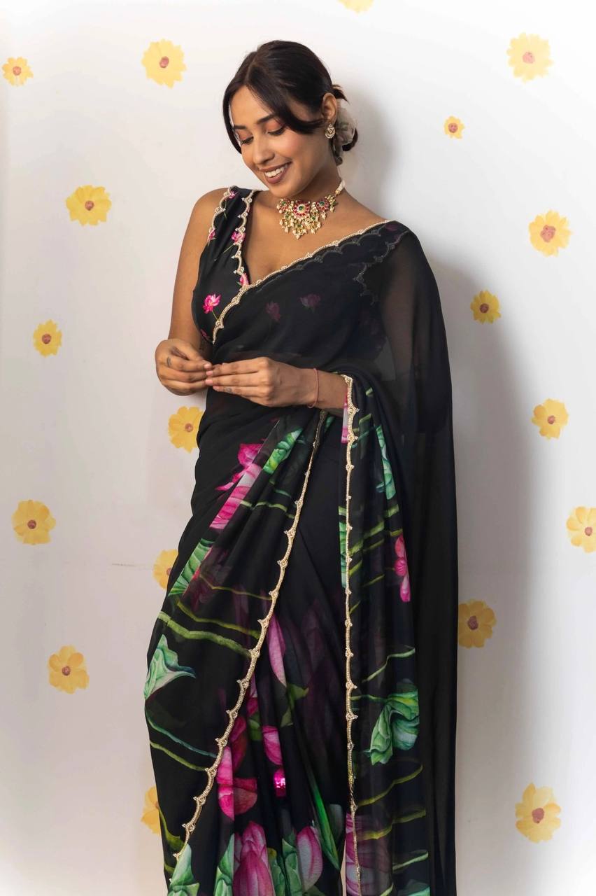 Kumud Black Chiffon Silk Saree