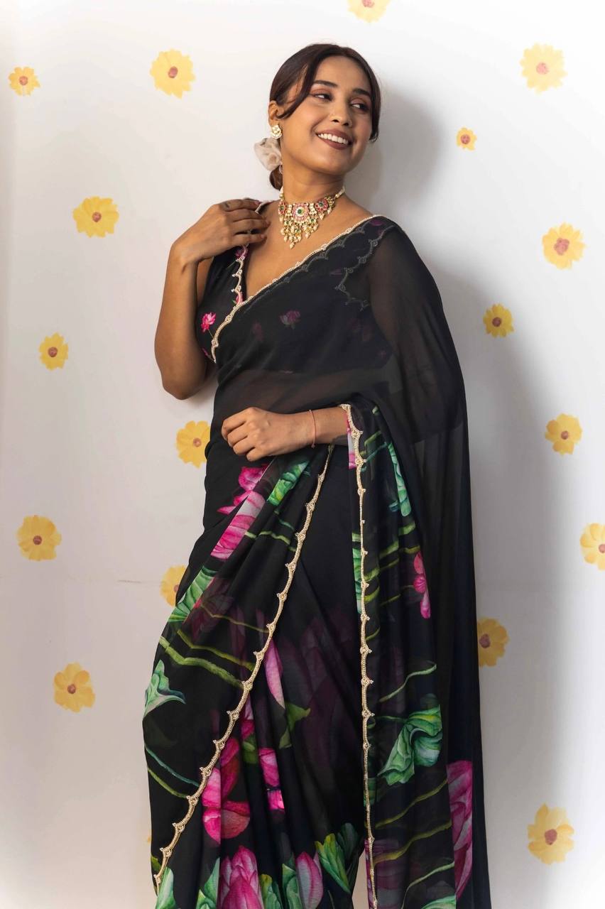 Kumud Black Chiffon Silk Saree
