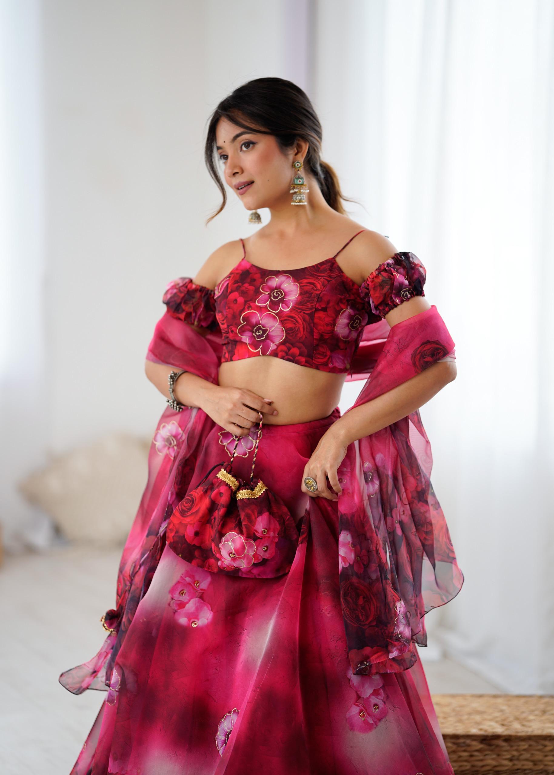 Floral Lehenga with Halter Neck Blouse