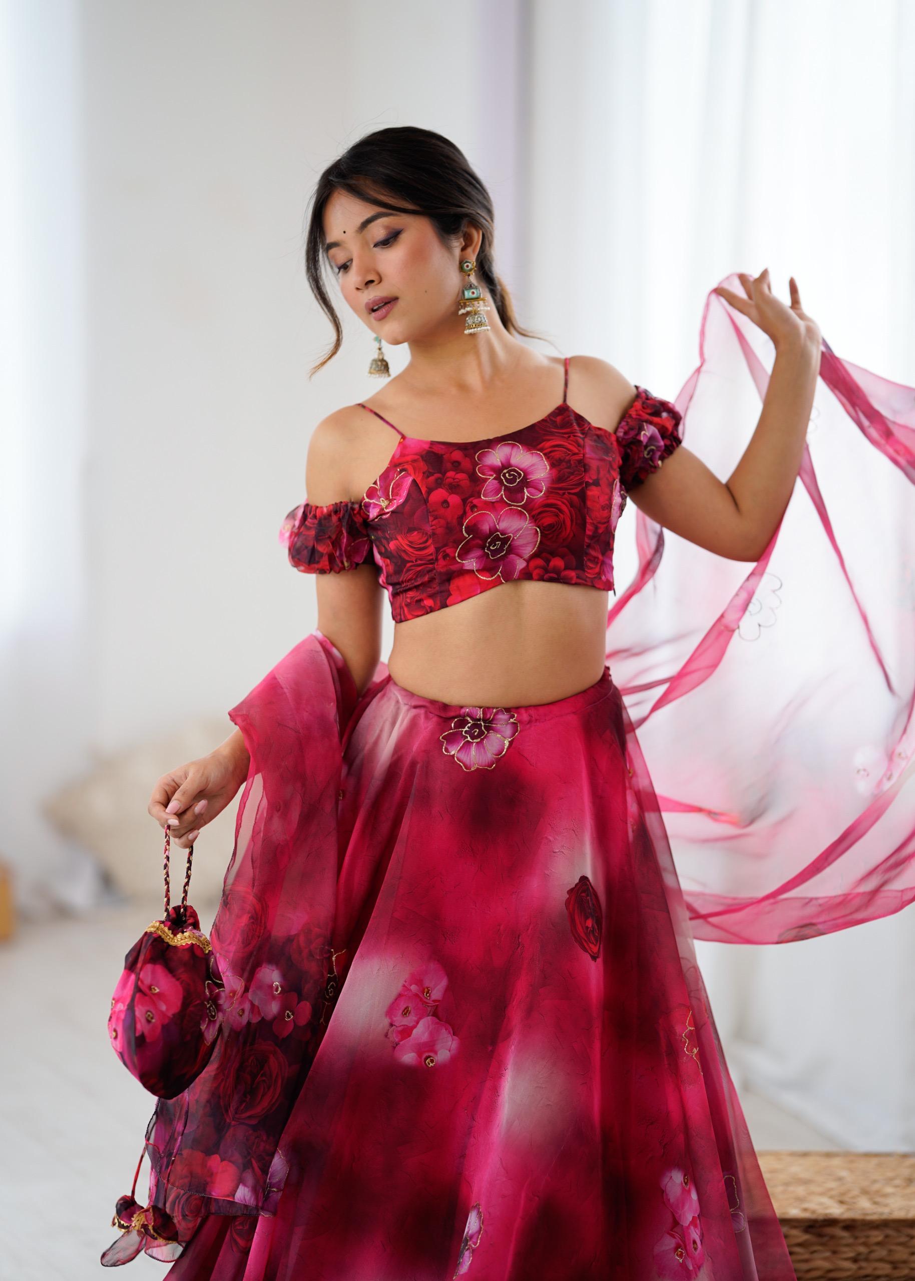 Floral Lehenga with Halter Neck Blouse