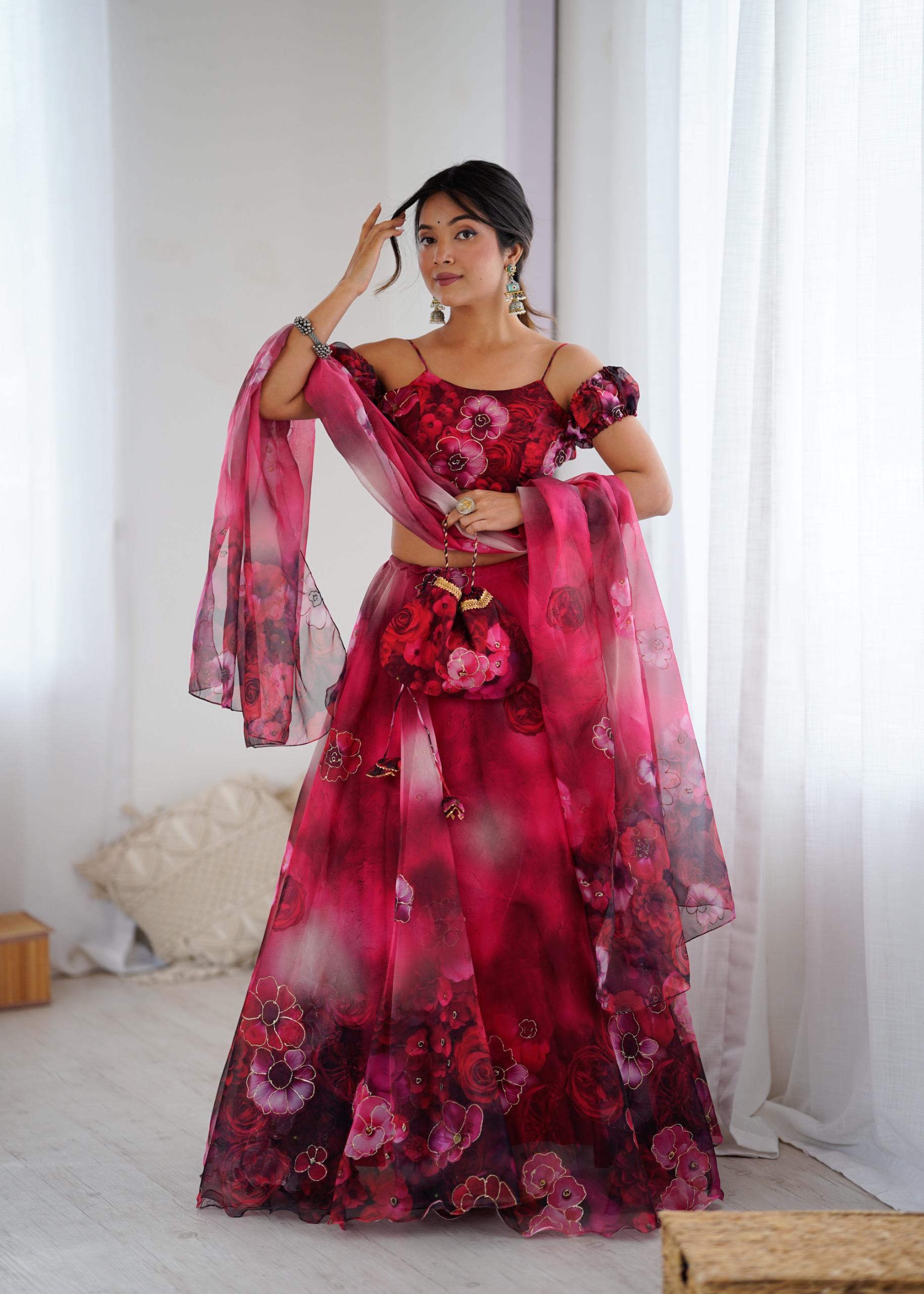 Floral Lehenga with Halter Neck Blouse