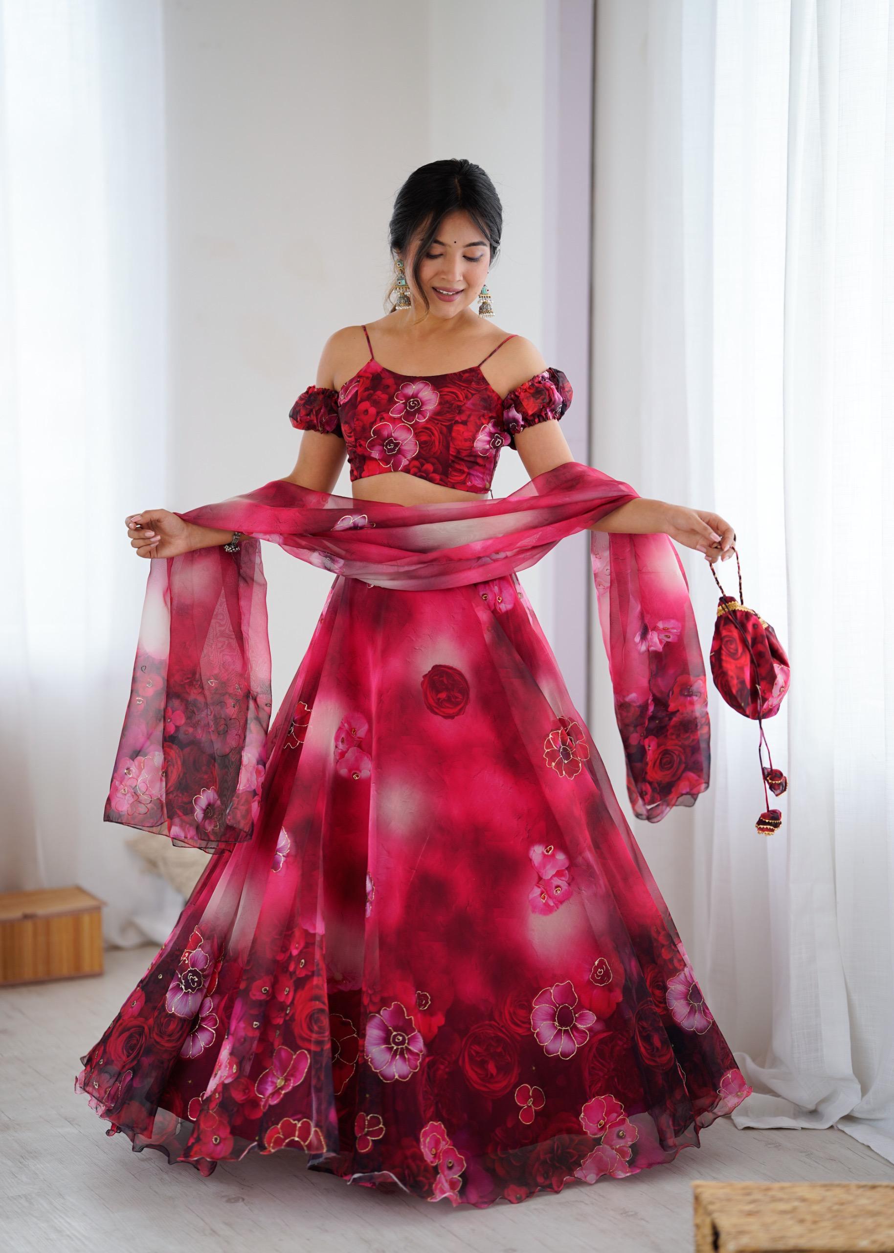 Floral Lehenga with Halter Neck Blouse