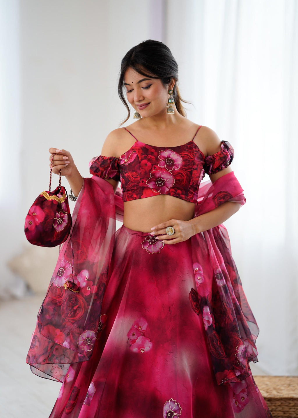 Floral Lehenga with Halter Neck Blouse