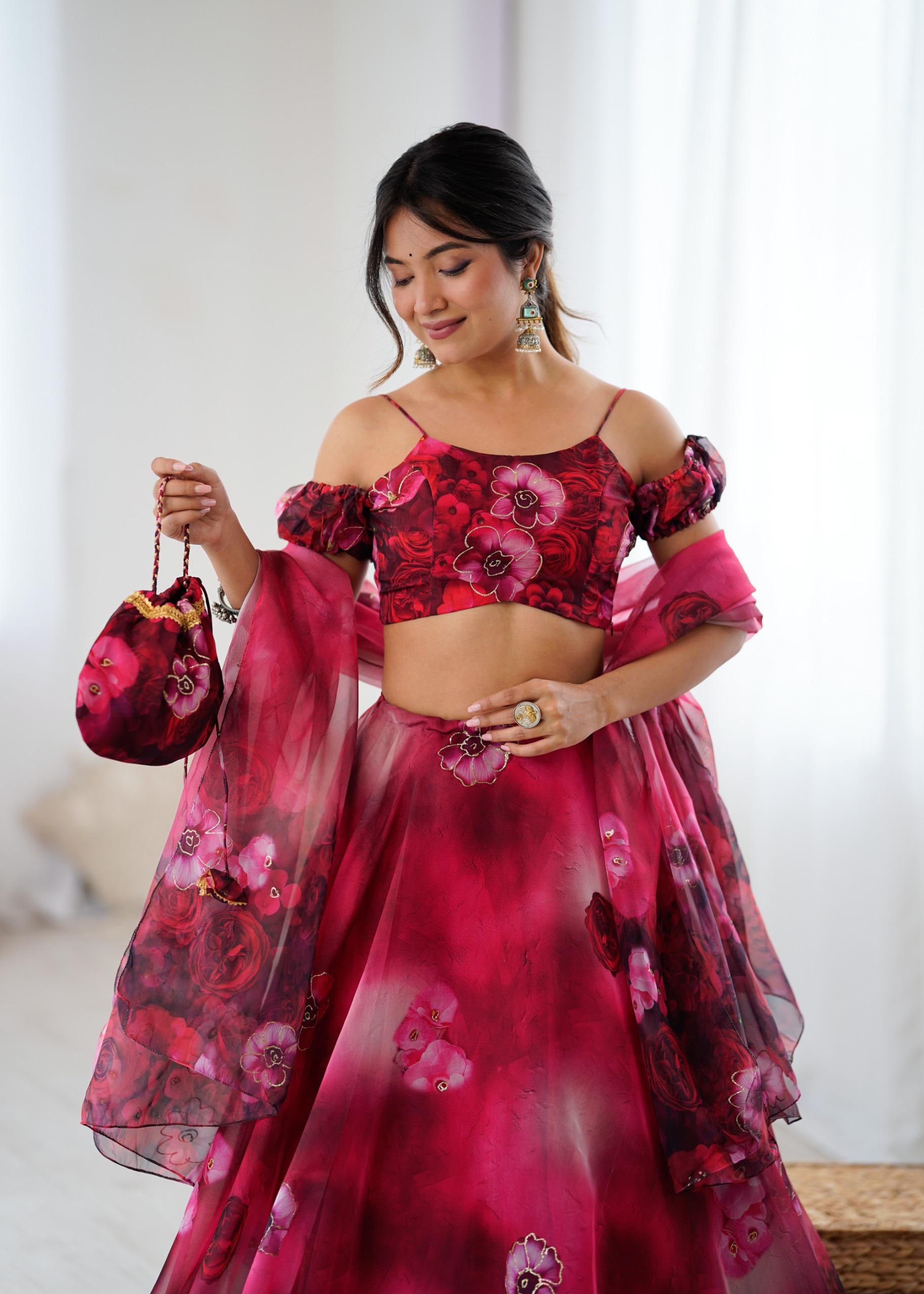 Floral Lehenga with Halter Neck Blouse