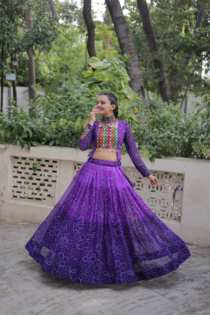 Bandhani Print Lehenga with Kutchi Gamthi Patchwork