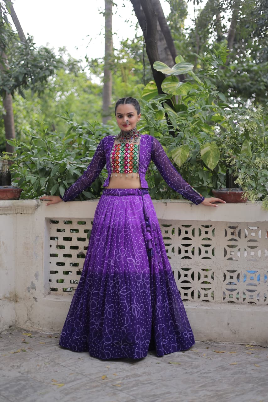 Bandhani Print Lehenga with Kutchi Gamthi Patchwork