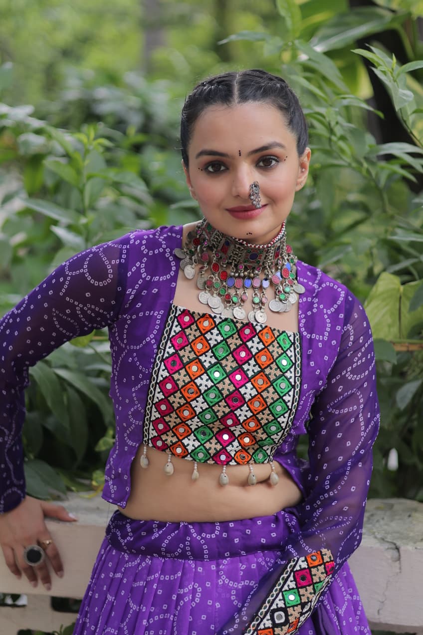 Bandhani Print Lehenga with Kutchi Gamthi Patchwork