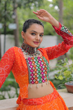 Bandhani Print Lehenga with Kutchi Gamthi Patchwork