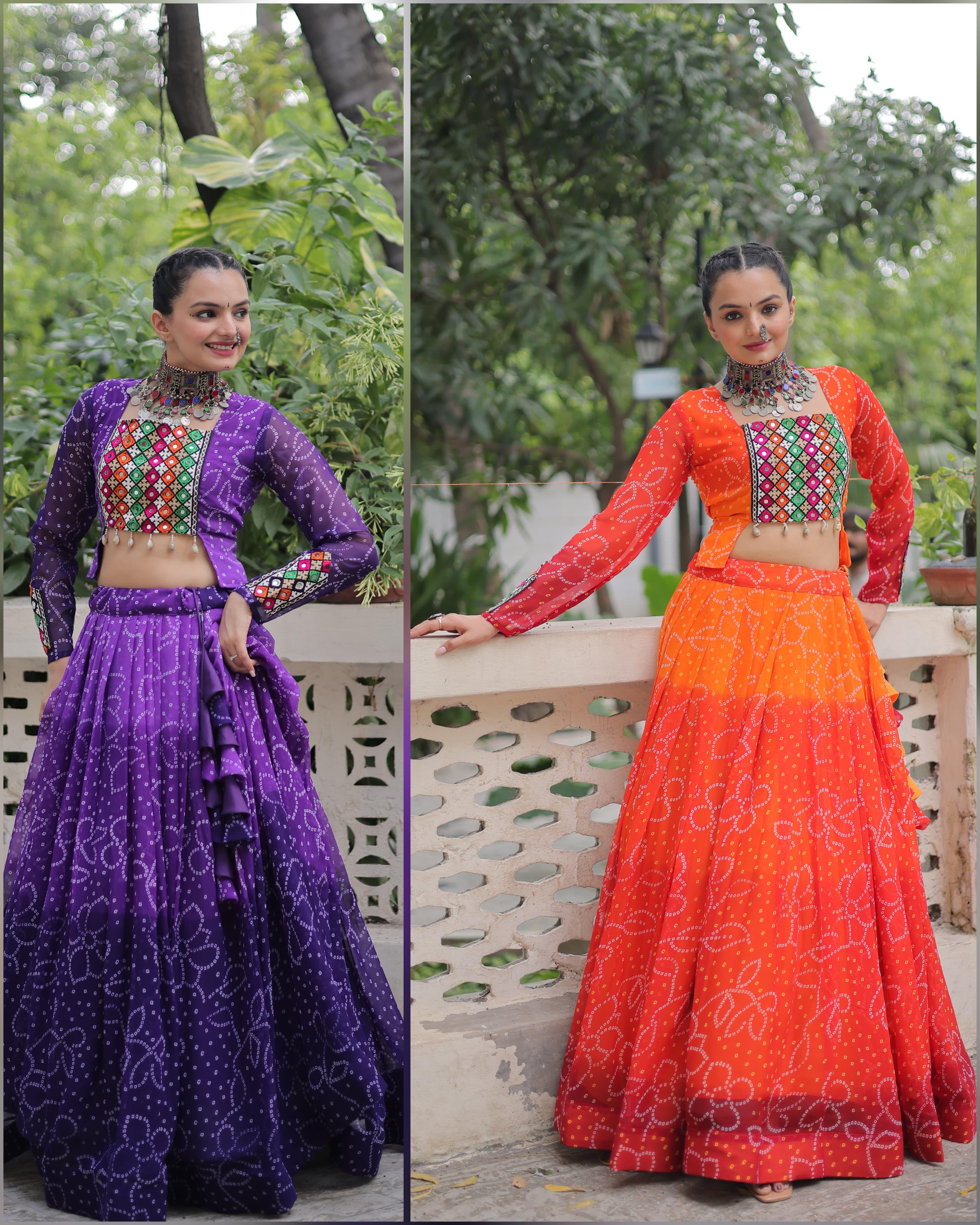 Bandhani Print Lehenga with Kutchi Gamthi Patchwork