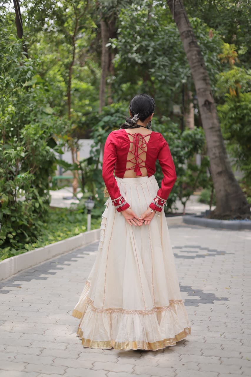 Navratri Lehenga With Kutchi Gamthi and Mirror Work Blouse