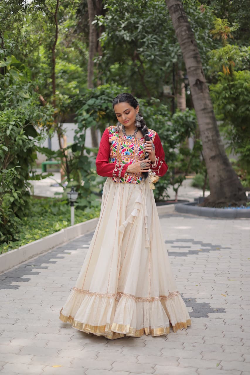 Navratri Lehenga With Kutchi Gamthi and Mirror Work Blouse