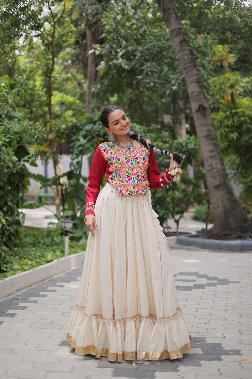 Navratri Lehenga With Kutchi Gamthi and Mirror Work Blouse