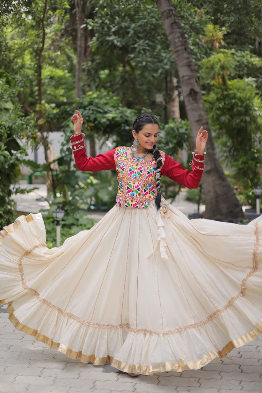 Navratri Lehenga With Kutchi Gamthi and Mirror Work Blouse
