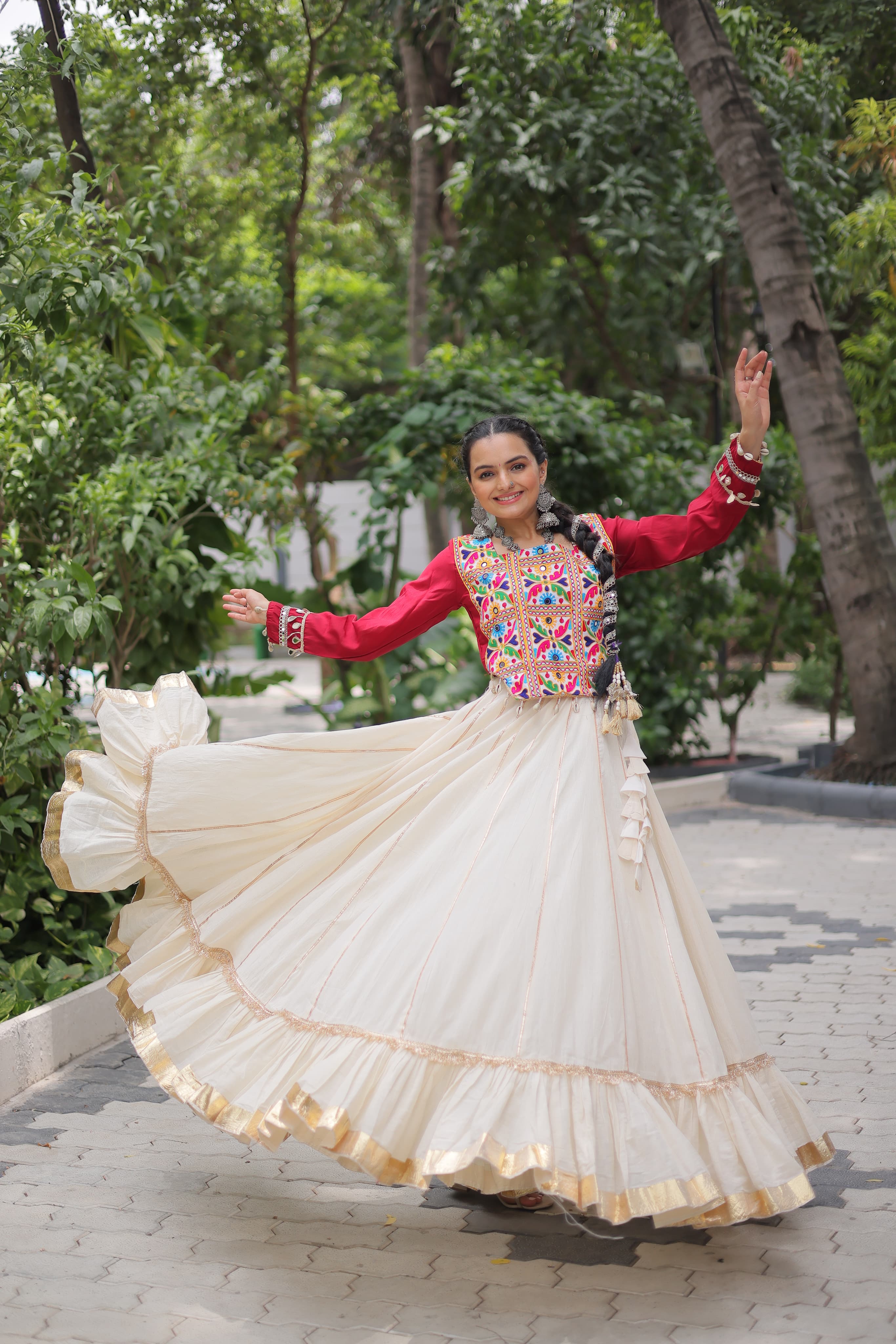 Navratri Lehenga With Kutchi Gamthi and Mirror Work Blouse