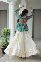 Bandhani Printed White Cotton Navratri Lehenga With Top