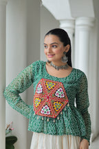 Bandhani Printed White Cotton Navratri Lehenga With Top