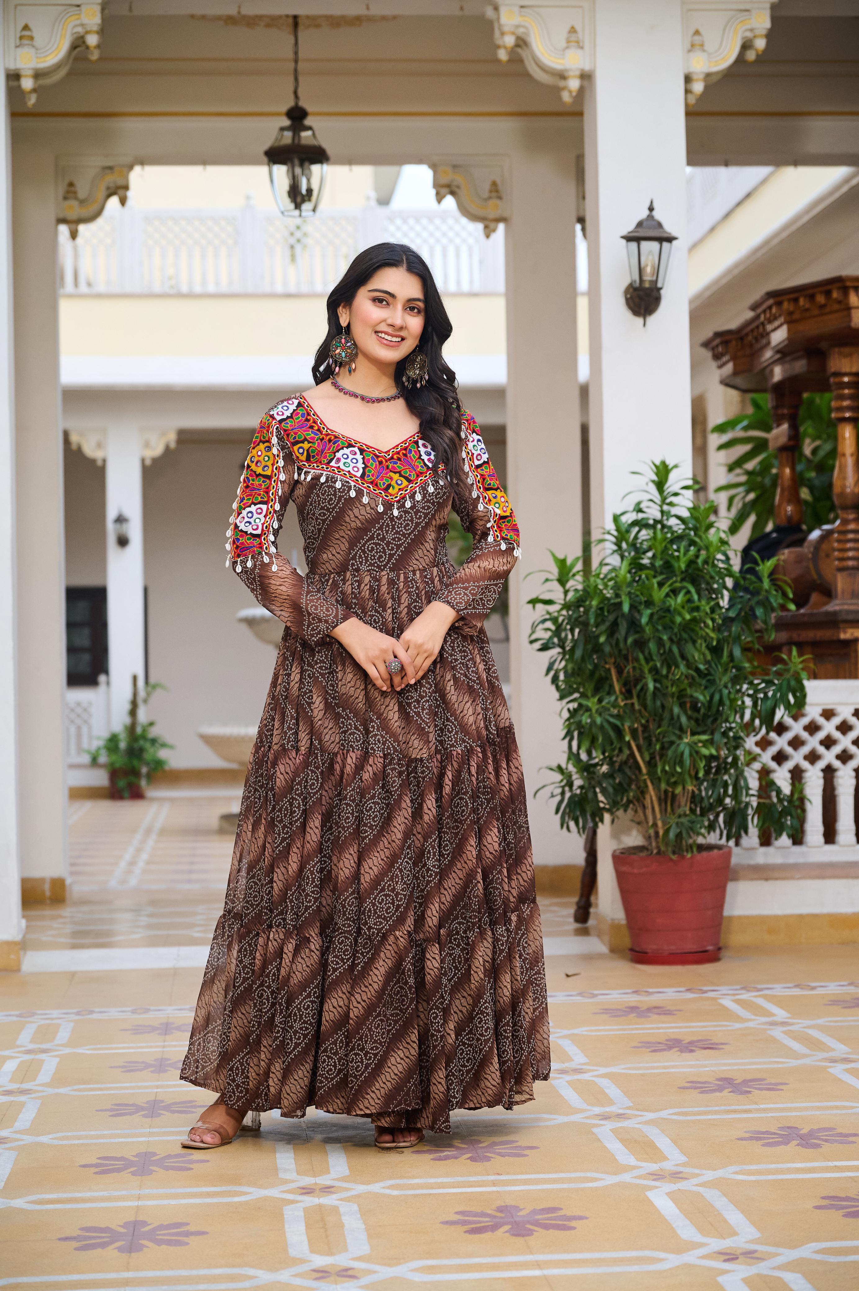 Multicolor Mirror Work Georgette Gown