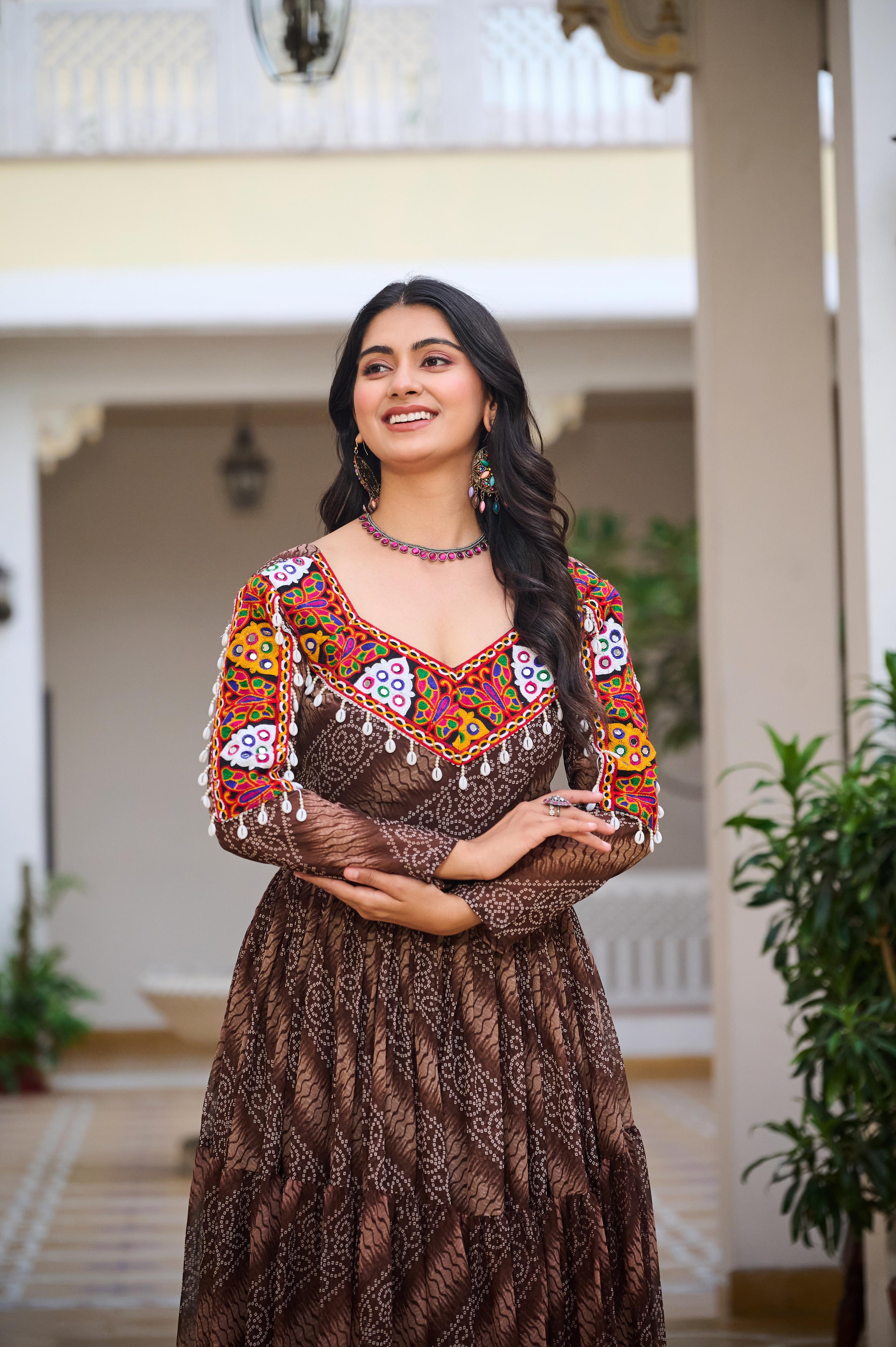 Multicolor Mirror Work Georgette Gown