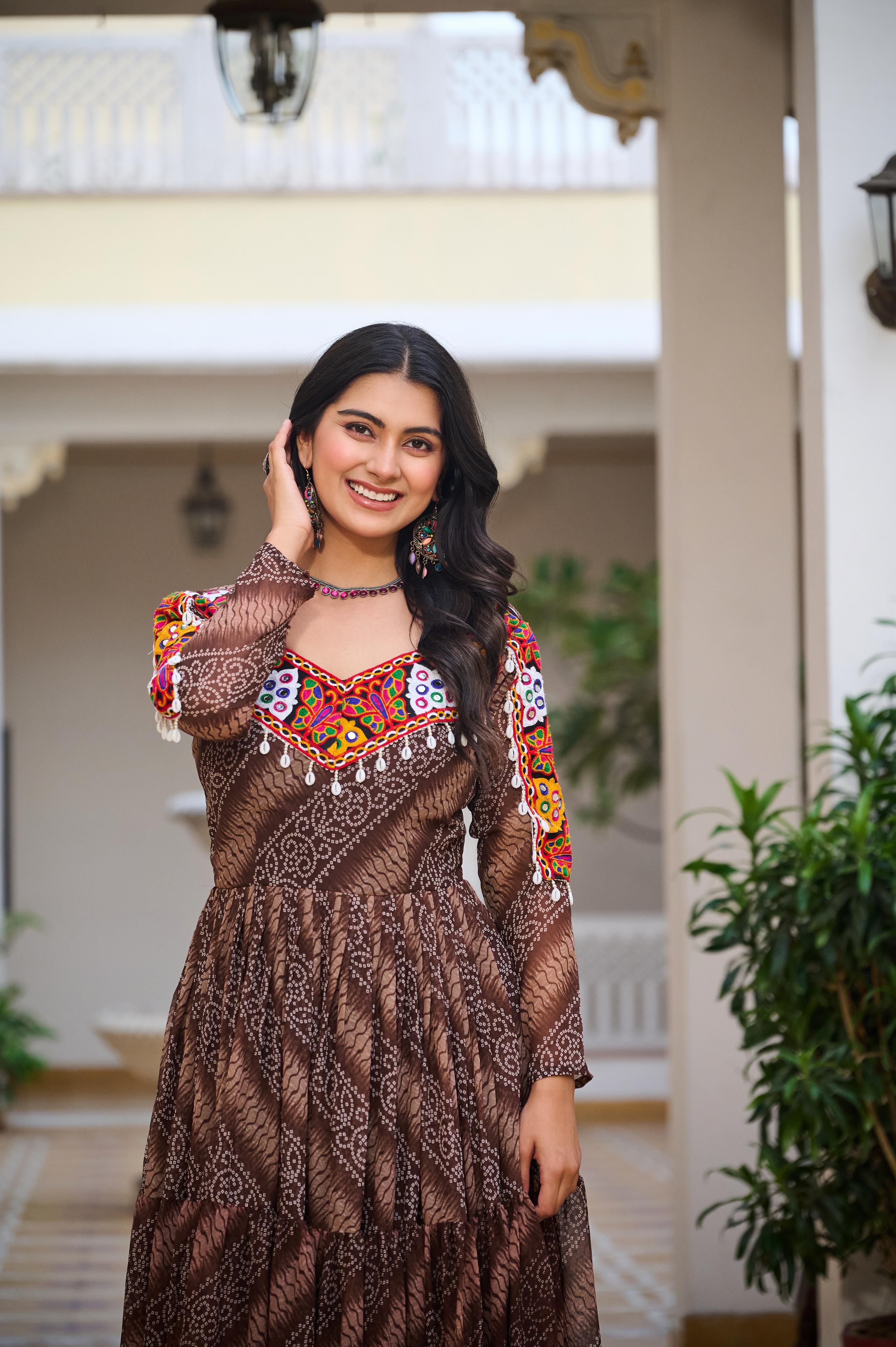 Multicolor Mirror Work Georgette Gown
