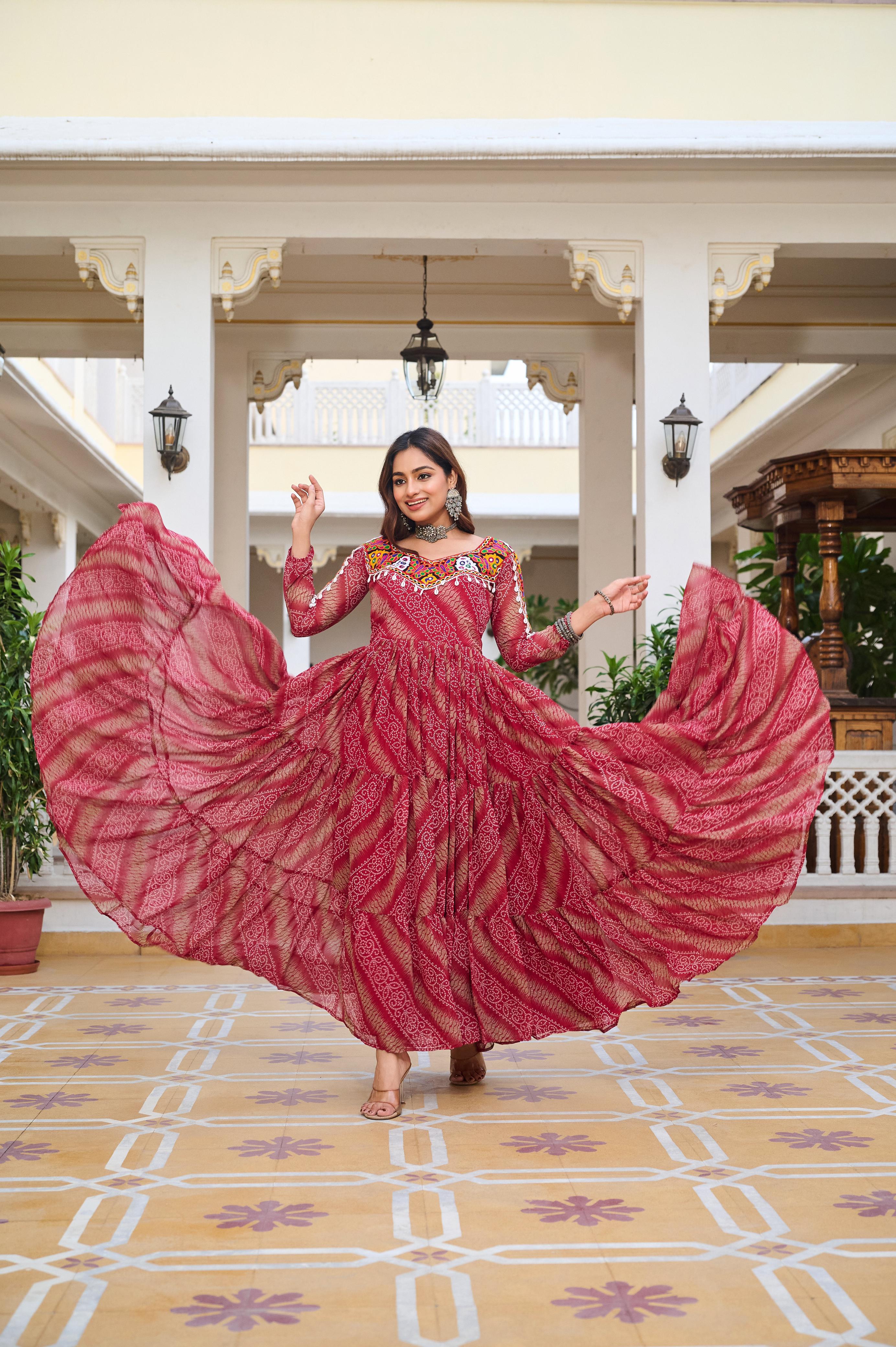 Multicolor Mirror Work Georgette Gown