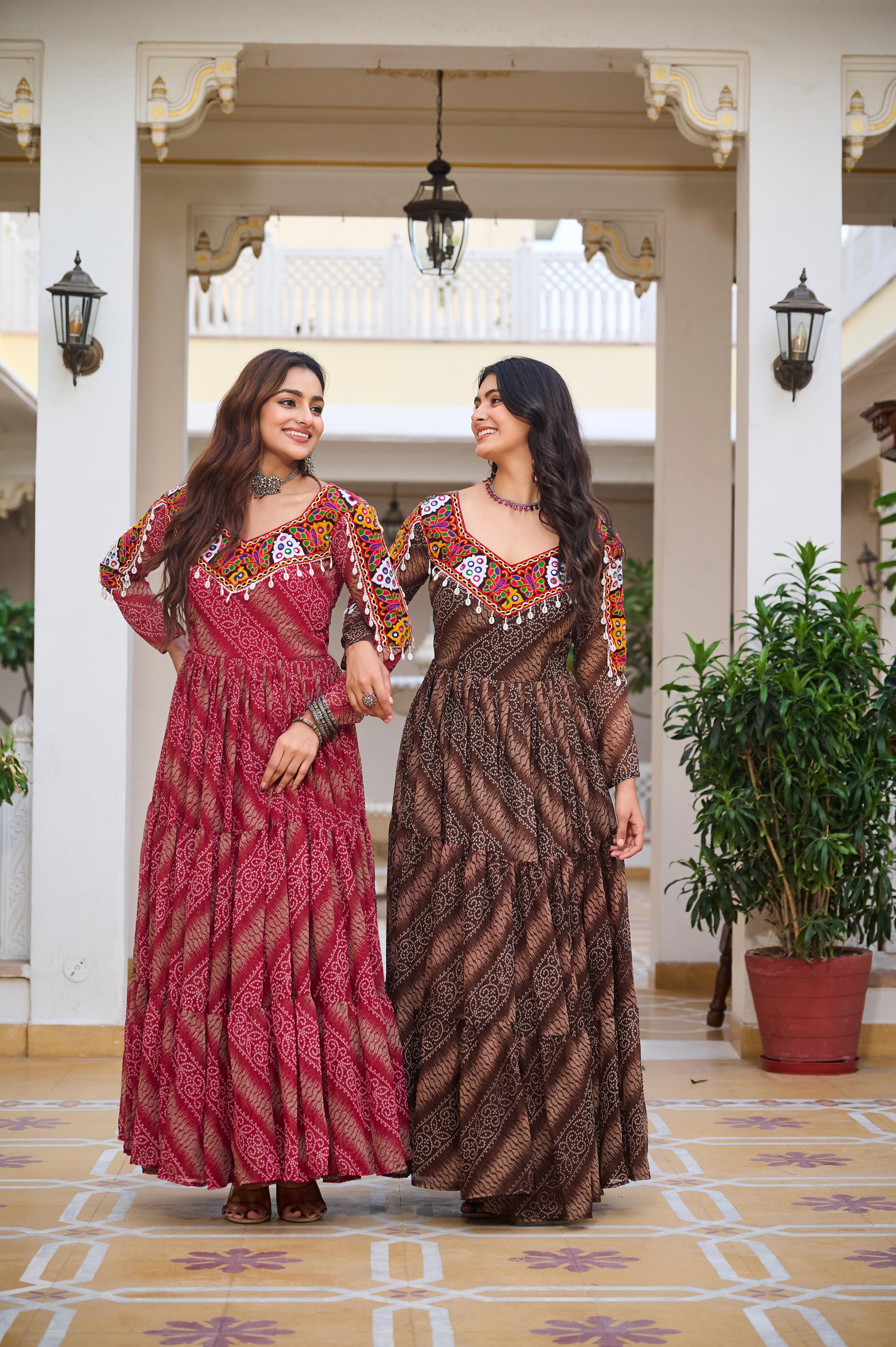 Multicolor Mirror Work Georgette Gown