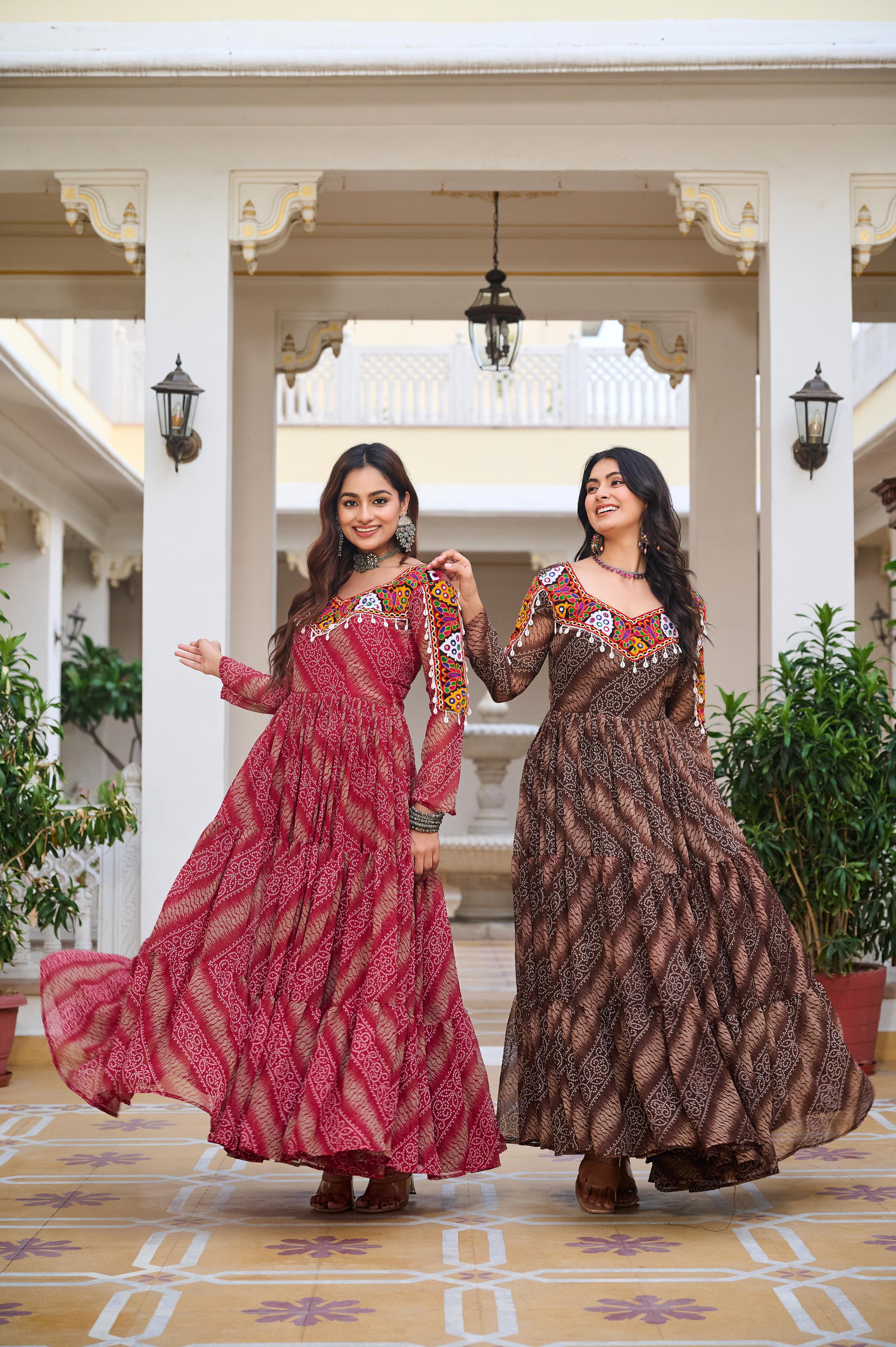 Multicolor Mirror Work Georgette Gown