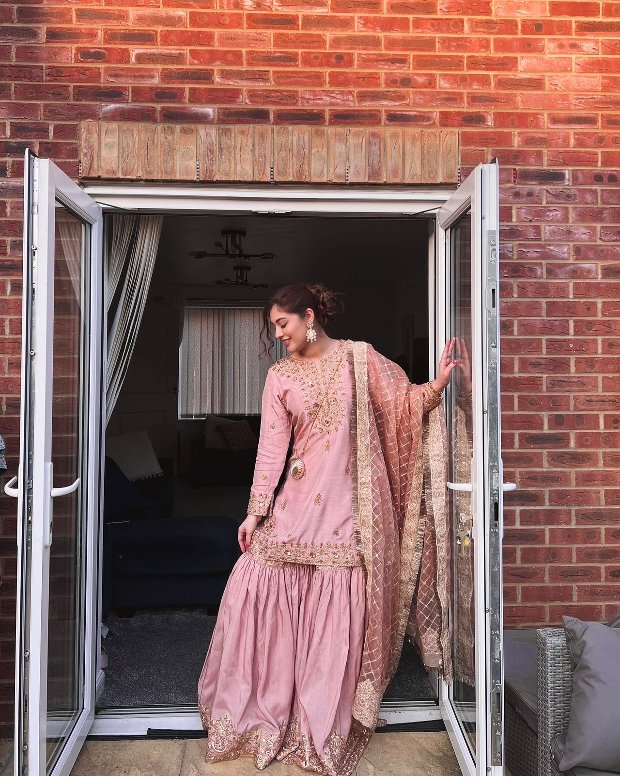 New Launch Chinon Silk Kurti Sharara Set