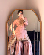 New Launch Chinon Silk Kurti Sharara Set