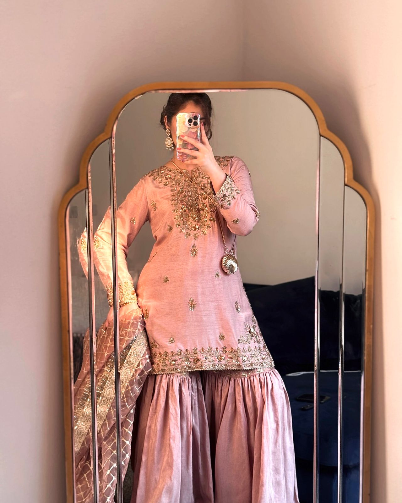 New Launch Chinon Silk Kurti Sharara Set